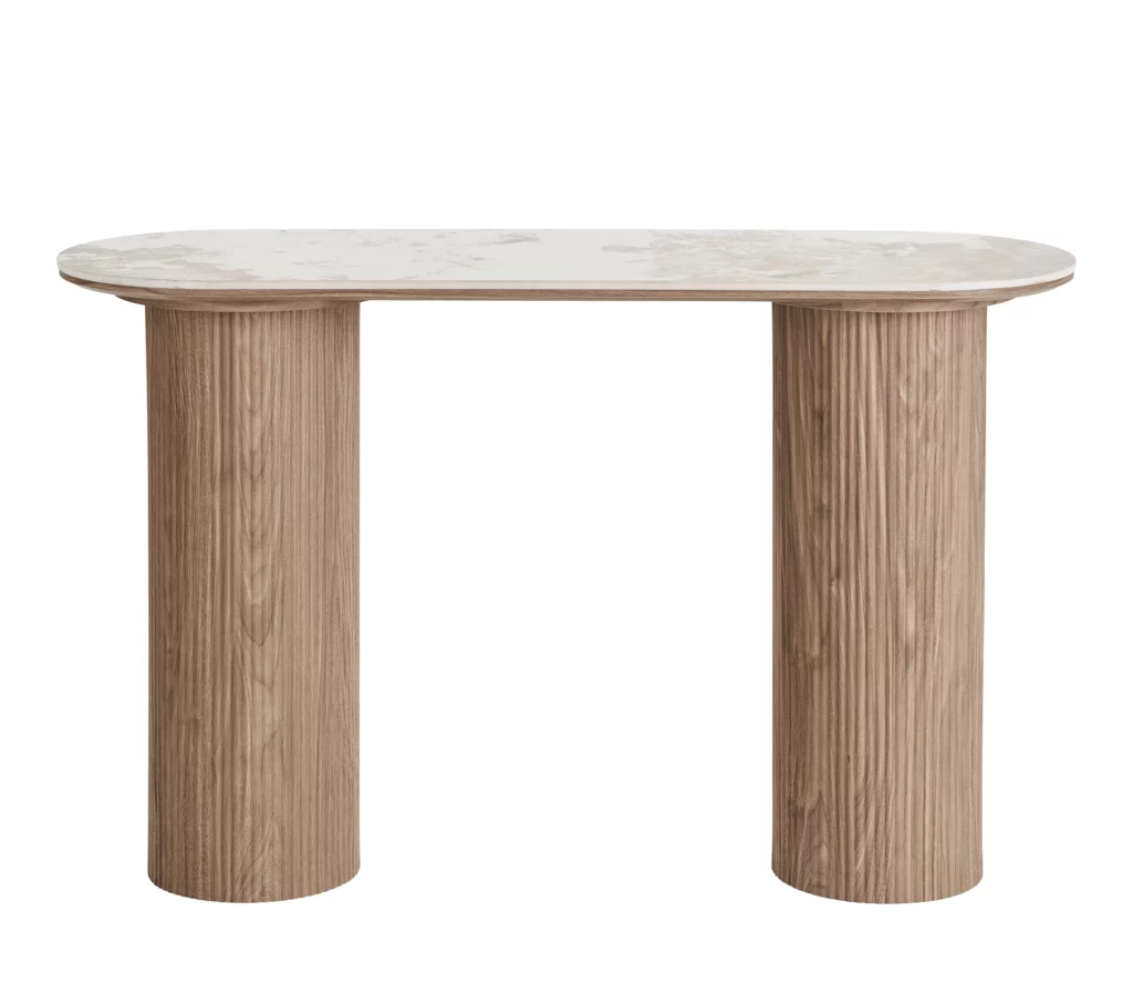 Console Athens House Nordic avec plateau en céramique, blanc et brun