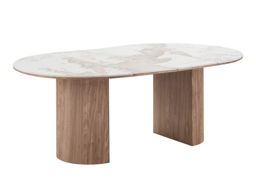 Table de repas Athens House Nordic, plateau en céramique blanc et brun