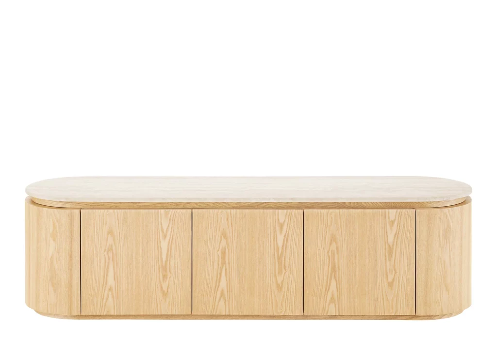 Meuble TV Larvik House Nordic, naturel et blanc cassé, largeur 160 cm